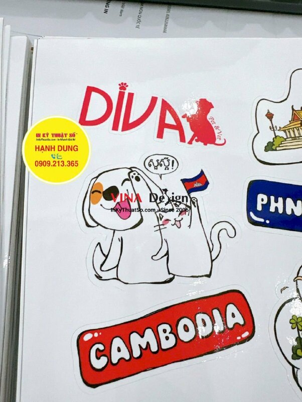 In sheet sticker tem nhãn dán quà tặng khách, in nhanh Decal sữa mực dầu, cán bóng, bế theo viền - INKTS2380