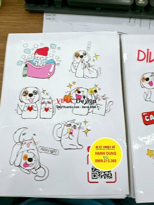 In sheet sticker tem nhãn dán quà tặng khách, in nhanh Decal sữa mực dầu, cán bóng, bế theo viền - INKTS2380