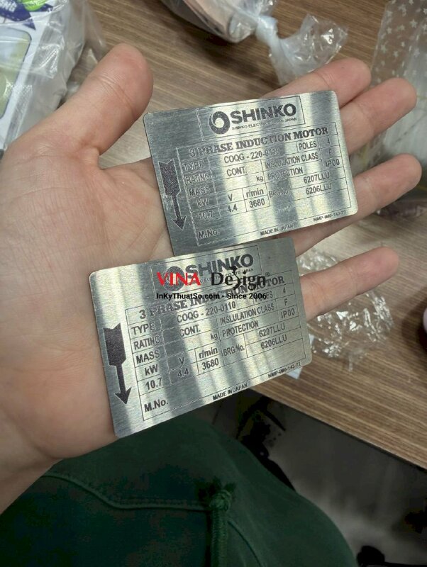 In tag inox bạc nhãn thông số (nameplate) dùng cho động cơ điện không đồng bộ 3 pha - INKTS2211