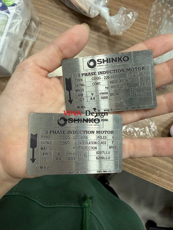 In tag inox bạc nhãn thông số (nameplate) dùng cho động cơ điện không đồng bộ 3 pha - INKTS2211