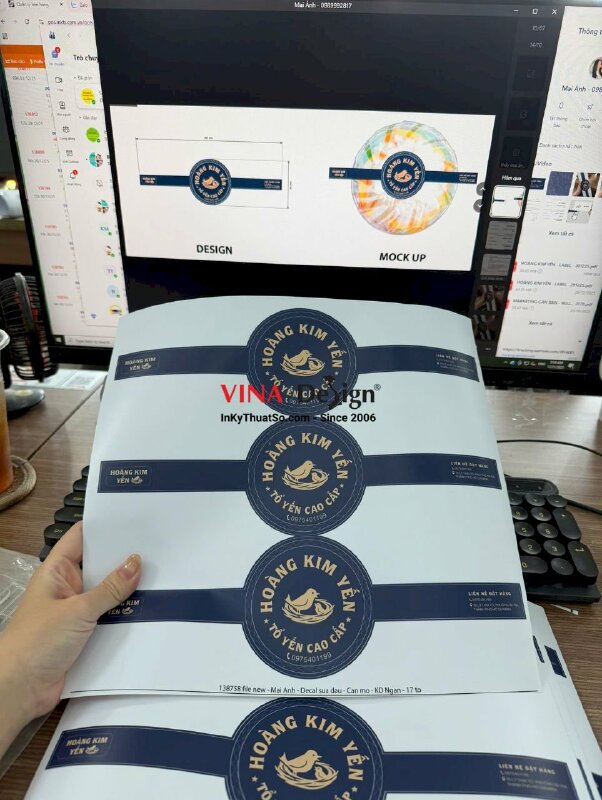 In tem nhãn dán hộp yến, tem Decal sữa dài seal niêm phong hộp tròn hoa mai đựng yến thô, yến tổ - INKTS2712