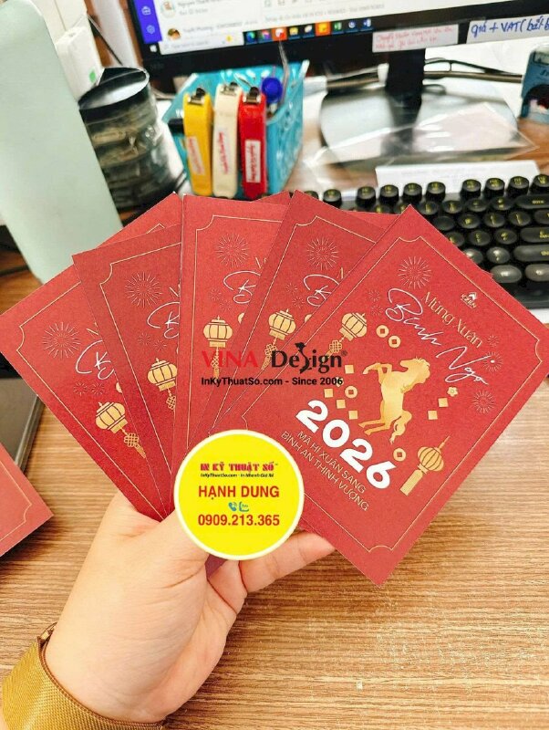 In thiệp chúc Xuân đẹp cho công ty BĐS, sàn giao dịch bất động sản, thiệp Tết khổ A6 in giấy mỹ thuật Econo - INKTS2645
