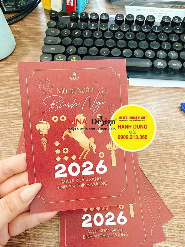 In thiệp chúc Xuân đẹp cho công ty BĐS, sàn giao dịch bất động sản, thiệp Tết khổ A6 in giấy mỹ thuật Econo - INKTS2645