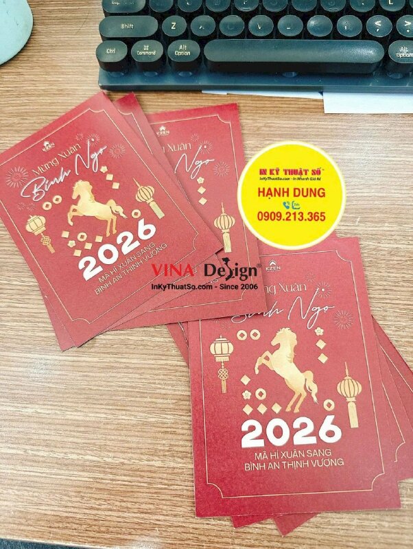 In thiệp chúc Xuân đẹp cho công ty BĐS, sàn giao dịch bất động sản, thiệp Tết khổ A6 in giấy mỹ thuật Econo - INKTS2645