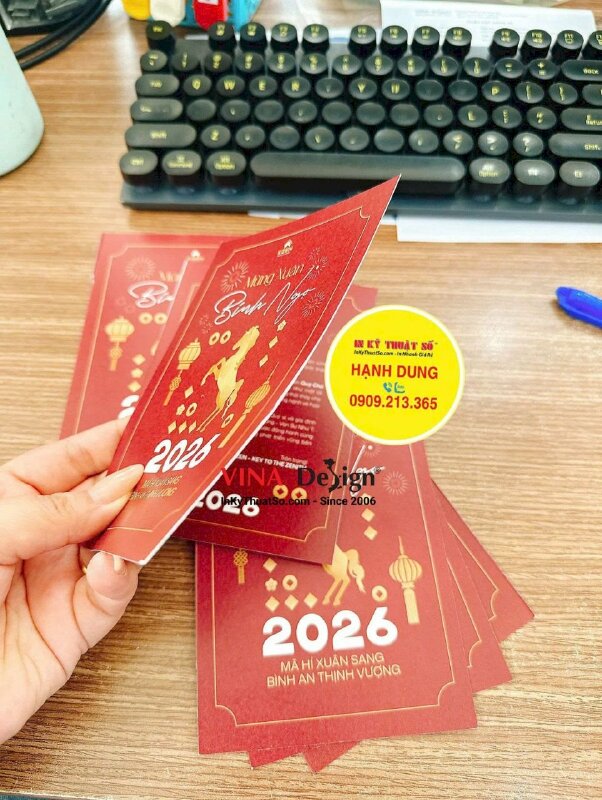 In thiệp chúc Xuân đẹp cho công ty BĐS, sàn giao dịch bất động sản, thiệp Tết khổ A6 in giấy mỹ thuật Econo - INKTS2645