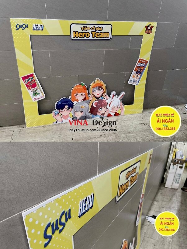 Làm khung check in sự kiện nhãn hàng sữa chua uống liền, tấm PP cán format photo booth check in - INKTS1329