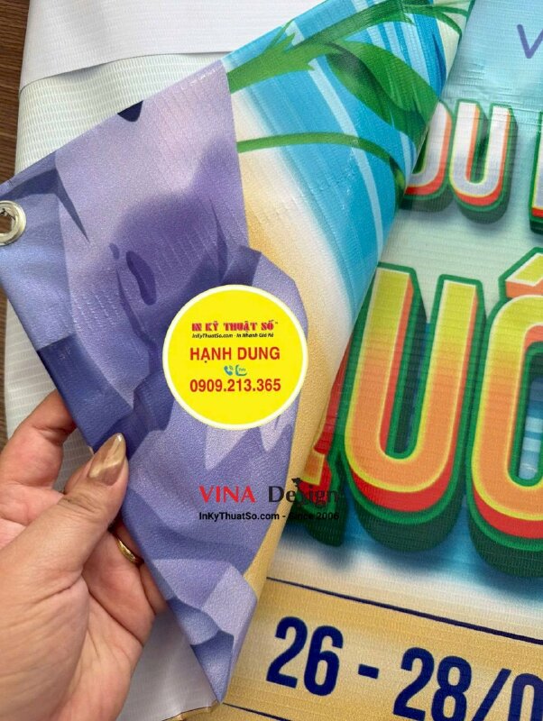 In băng rôn du lịch công ty travel, tour banner in bạt hiflex mực dầu, đóng khoen 4 góc, dán biên xỏ cây - INKTS3705