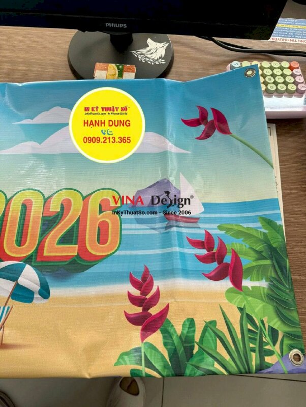 In băng rôn du lịch công ty travel, tour banner in bạt hiflex mực dầu, đóng khoen 4 góc, dán biên xỏ cây - INKTS3705