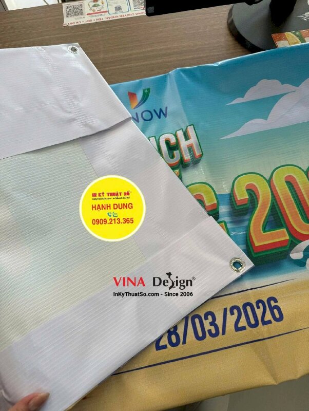 In băng rôn du lịch công ty travel, tour banner in bạt hiflex mực dầu, đóng khoen 4 góc, dán biên xỏ cây - INKTS3705