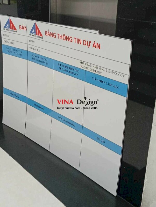 In bảng thông tin dự án, chủ đầu tư, nhà thầu, sơ đồ tổ chức và thông tin liên hệ, bảng tiến độ, bảng Formex cán mờ - INKTS2758