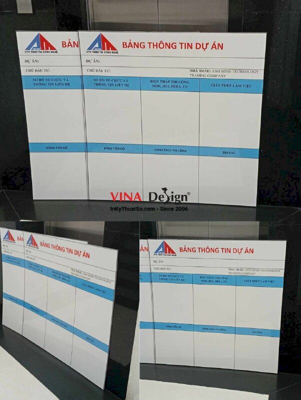 In bảng thông tin dự án, chủ đầu tư, nhà thầu, sơ đồ tổ chức và thông tin liên hệ, bảng tiến độ, bảng Formex cán mờ - INKTS2758