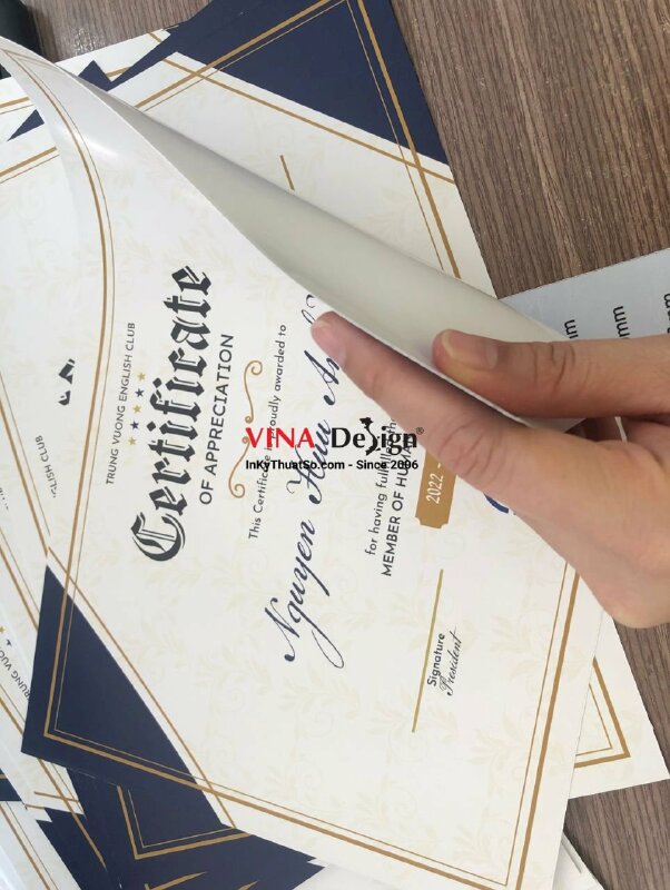 In giấy chứng nhận thành viên câu lạc bộ tiếng Anh - INKTS390