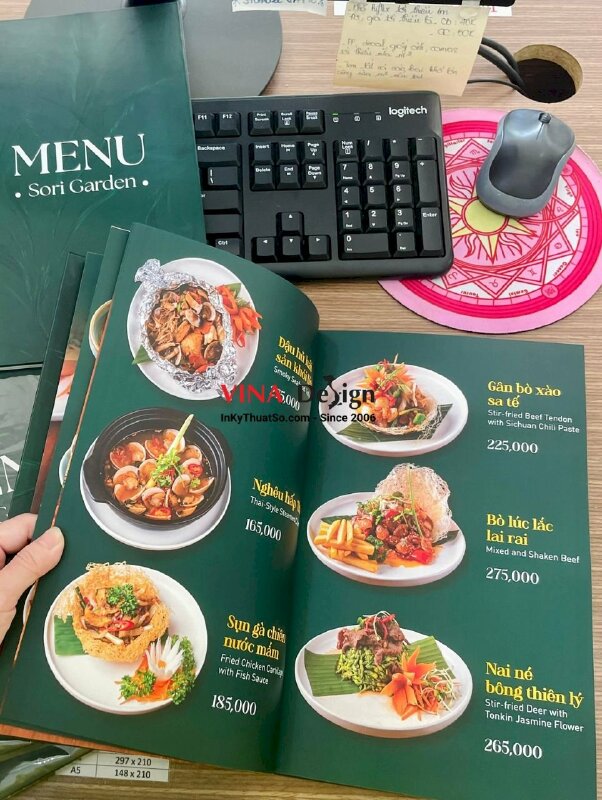 In menu bìa bồi cứng nhà hàng sân vườn, cafe, vườn bia - INKTS829