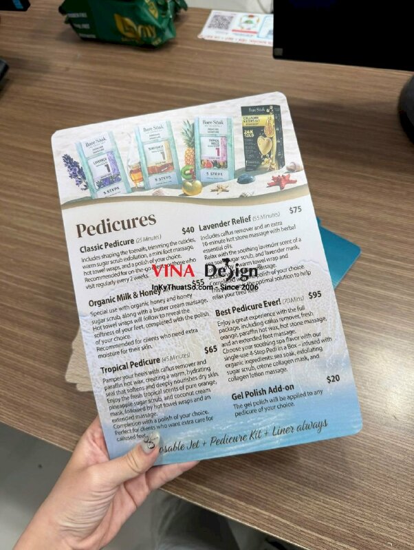 In menu nhựa cầm tay tiệm Nails & Spa, hàng gửi đi tiểu bang Maryland, Mỹ từ TPHCM - INKTS2746