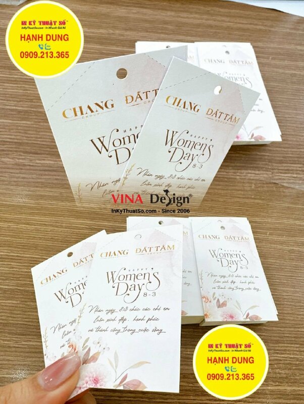 In tag quà tặng 8.3 kèm lời chúc mừng Happy Women's Day, tag treo giấy Econo 350gsm - INKTS1234