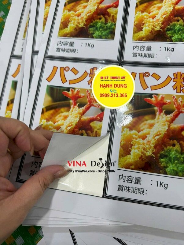 In tem nhãn dán bịch bột chiên xù 1kg, in decal sữa mực dầu, cán bóng, bế theo viền - INKTS3691