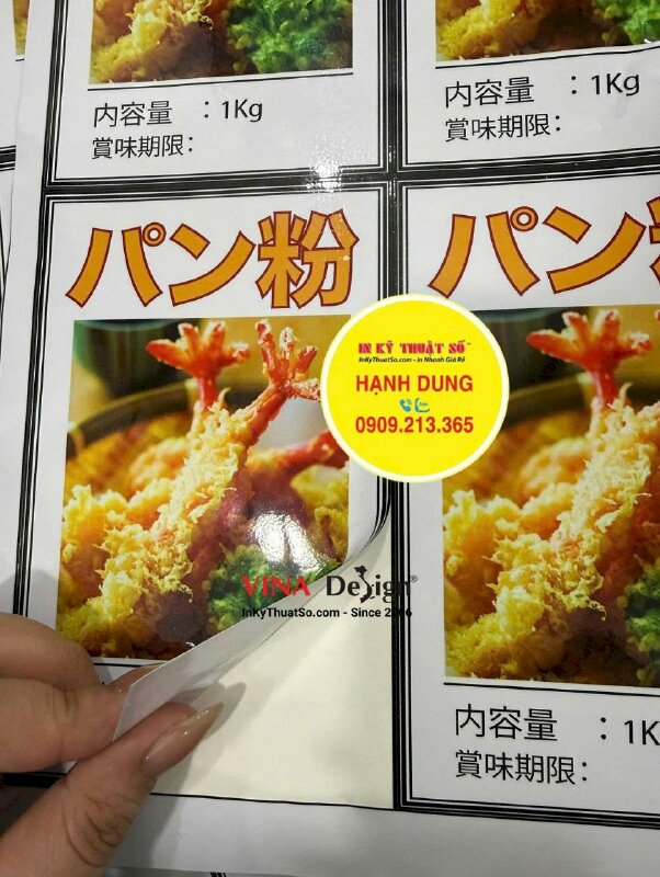 In tem nhãn dán bịch bột chiên xù 1kg, in decal sữa mực dầu, cán bóng, bế theo viền - INKTS3691