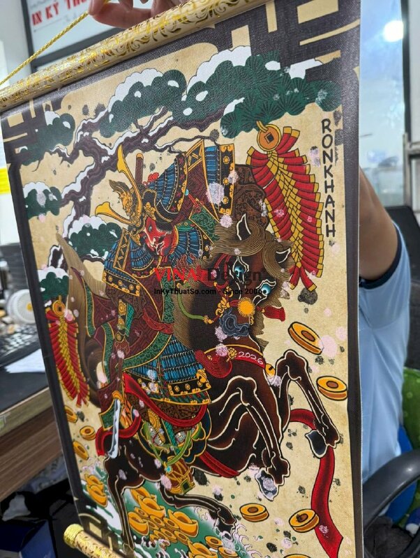 In tranh Canvas nẹp gỗ treo tường hình xăm Samurai Nhật cổ Tattoo làm quà tặng khách cho shop vật tư - INKTS3686