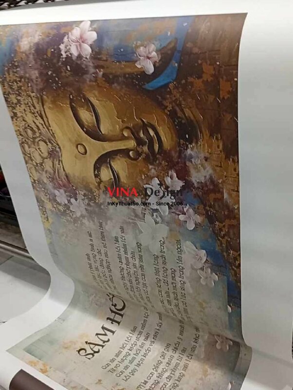 In tranh Diện Phật và Bài kệ Sám Hối tiêu nghiệp, in Canvas khổ lớn mực dầu - INKTS3685