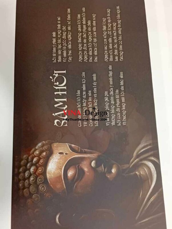 In tranh Diện Phật và Bài kệ Sám Hối tiêu nghiệp, in Canvas khổ lớn mực dầu - INKTS3685