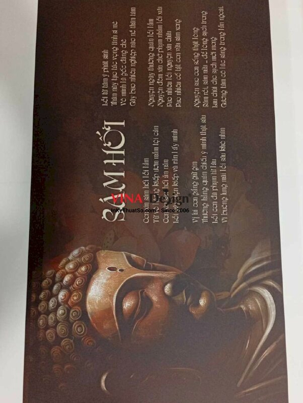 In tranh Diện Phật và Bài kệ Sám Hối tiêu nghiệp, in Canvas khổ lớn mực dầu - INKTS3685