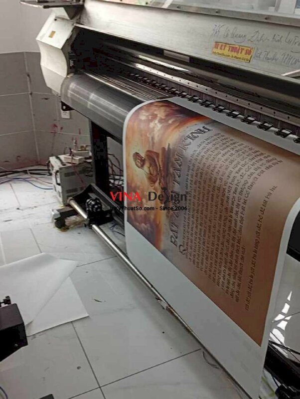 In tranh thần chú Bát Nhã Tâm Kinh tiếng Việt Diện Phật in Canvas mực dầu bóng khổ lớn - INKTS3383