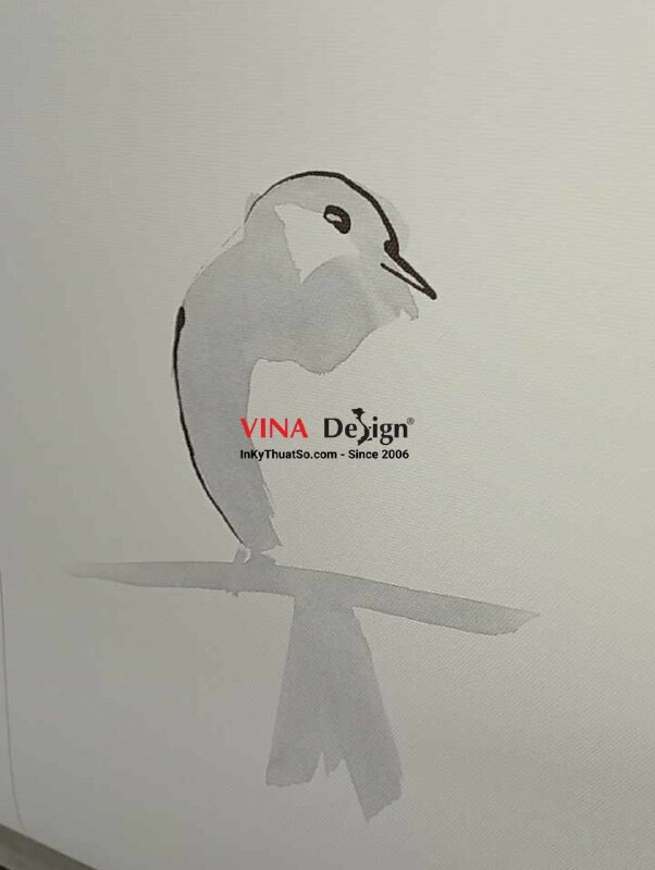 In tranh thủy mặc chim hỉ tước phong cách tối giản Minimalist Mặc Điểu, in Canvas mực dầu - INKTS3687