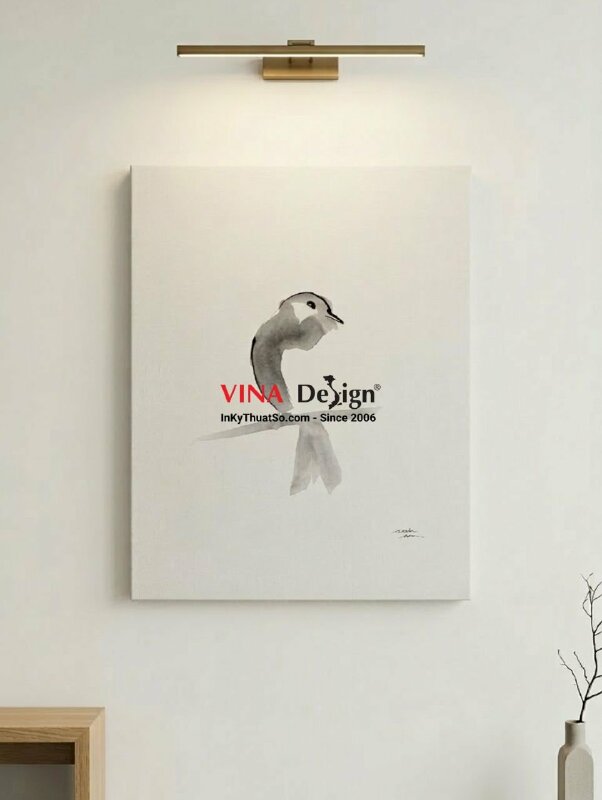 In tranh thủy mặc chim hỉ tước phong cách tối giản Minimalist Mặc Điểu, in Canvas mực dầu - INKTS3687
