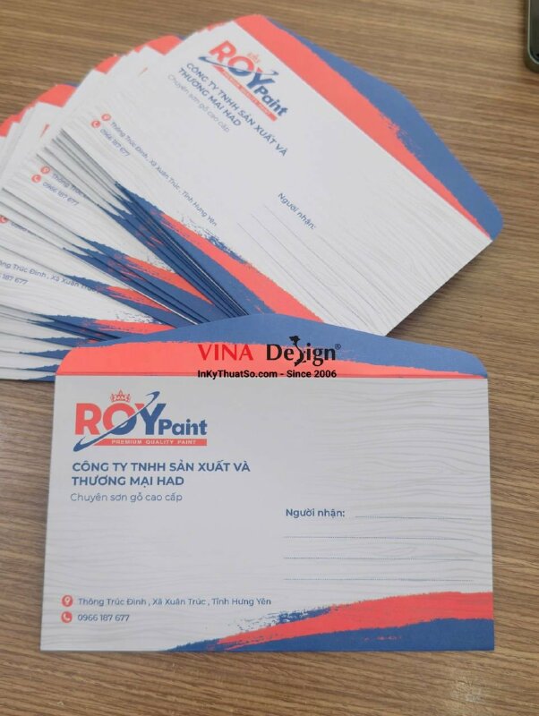In bao thư 11cm x 18cm giấy Ford 120gsm, in Offset mặt ngoài, có keo nắp cho công ty sơn gỗ - INKTS3716