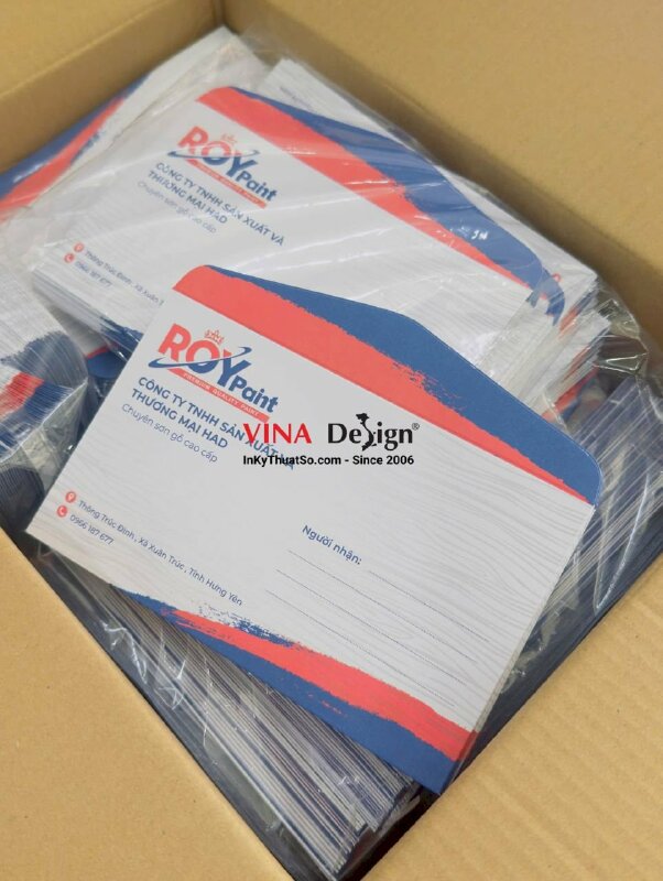 In bao thư 11cm x 18cm giấy Ford 120gsm, in Offset mặt ngoài, có keo nắp cho công ty sơn gỗ - INKTS3716