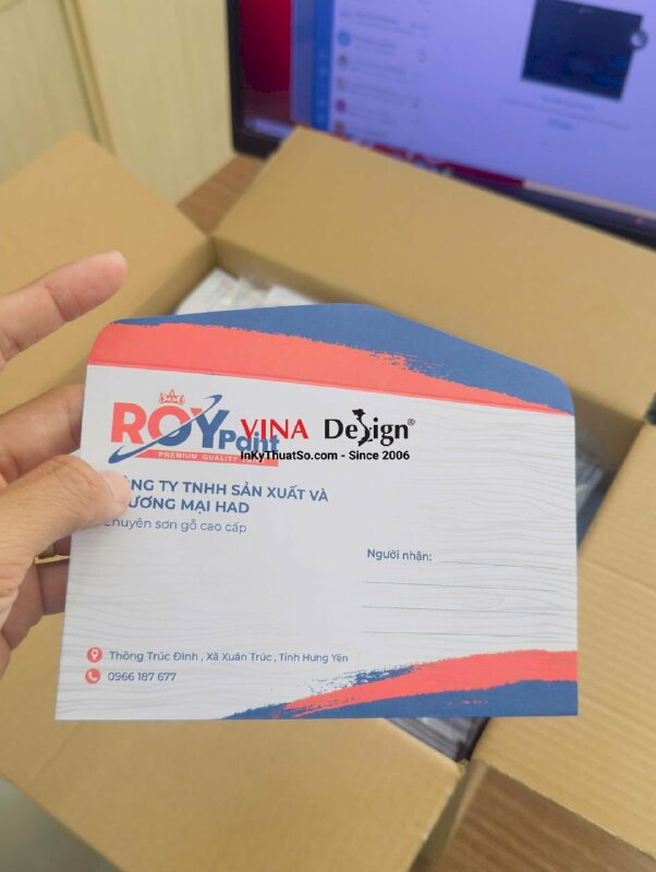 In bao thư 11cm x 18cm giấy Ford 120gsm, in Offset mặt ngoài, có keo nắp cho công ty sơn gỗ - INKTS3716