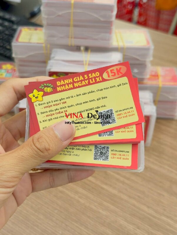 In card visit Offset cho quán ăn sáng, ăn trưa, ăn tối với mã QRcode hướng dẫn khách đánh giá 5 sao - INKTS3763