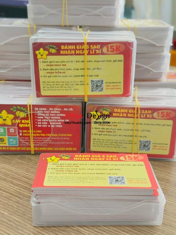 In card visit Offset cho quán ăn sáng, ăn trưa, ăn tối với mã QRcode hướng dẫn khách đánh giá 5 sao - INKTS3763
