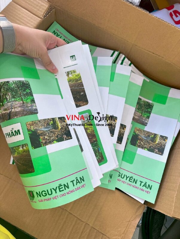 In catalogue sản phẩm khổ A4 đứng, giấy C150gsm, gáy đóng kim - INKTS370