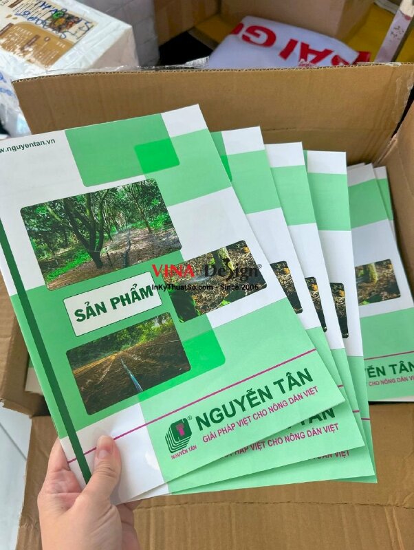 In catalogue sản phẩm khổ A4 đứng, giấy C150gsm, gáy đóng kim - INKTS370