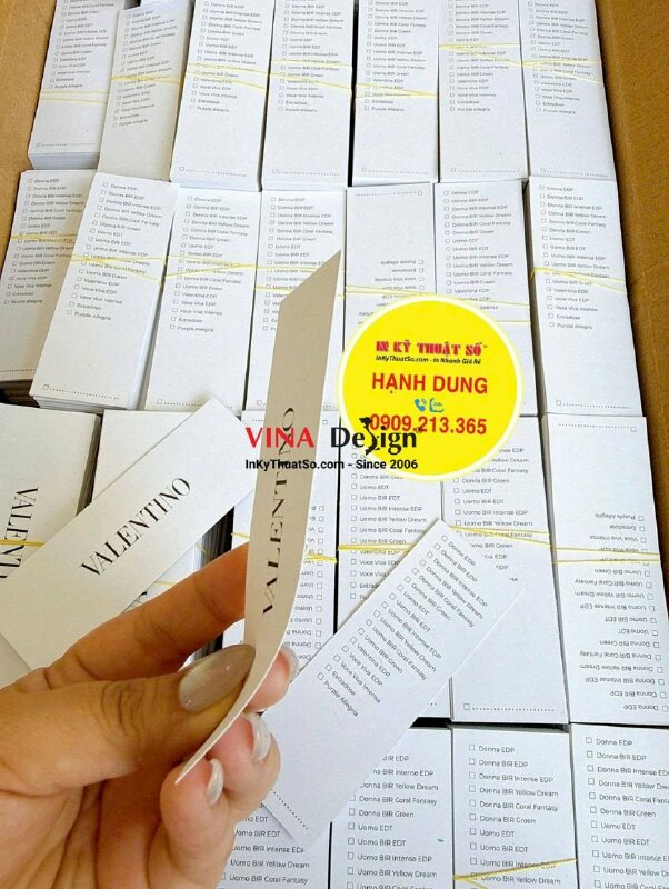 In giấy thử mùi nước hoa, in giấy Ford 250gsm, 1 mặt logo, 1 mặt thông tin, cắt hình chữ nhật - INKTS3742