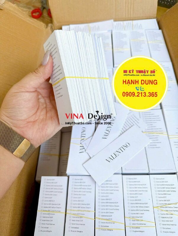 In giấy thử mùi nước hoa, in giấy Ford 250gsm, 1 mặt logo, 1 mặt thông tin, cắt hình chữ nhật - INKTS3742