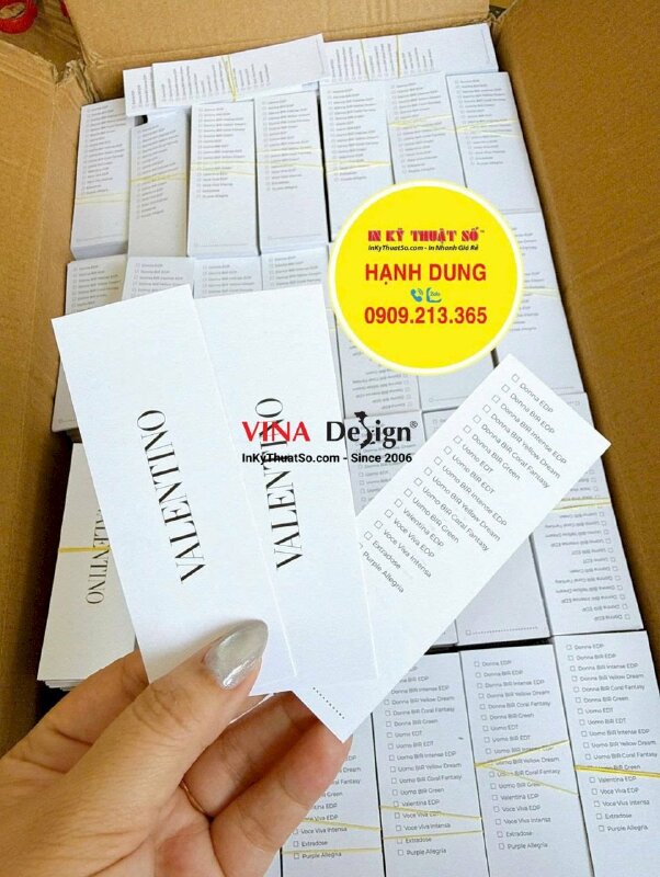 In giấy thử mùi nước hoa, in giấy Ford 250gsm, 1 mặt logo, 1 mặt thông tin, cắt hình chữ nhật - INKTS3742