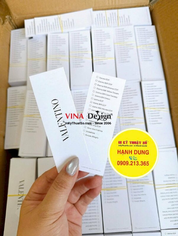 In giấy thử mùi nước hoa, in giấy Ford 250gsm, 1 mặt logo, 1 mặt thông tin, cắt hình chữ nhật - INKTS3742