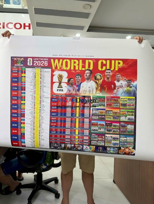 In Lịch thi đấu World Cup dán tường, PP keo mực dầu cán mờ, giao cuộn - INKTS3756