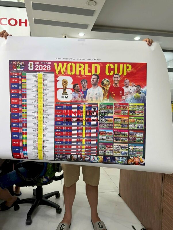 In Lịch thi đấu World Cup dán tường, PP keo mực dầu cán mờ, giao cuộn - INKTS3756