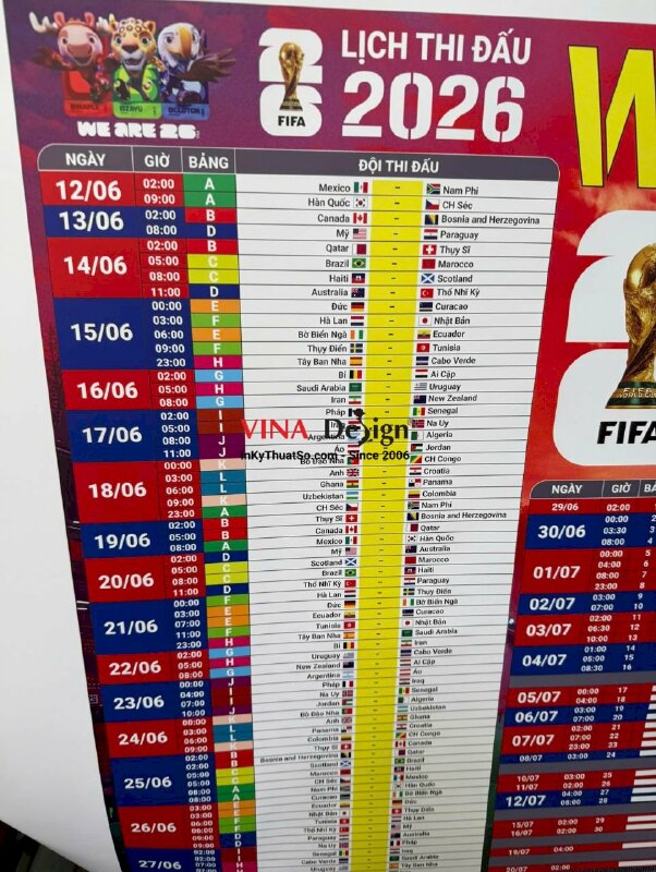 In Lịch thi đấu World Cup dán tường, PP keo mực dầu cán mờ, giao cuộn - INKTS3756
