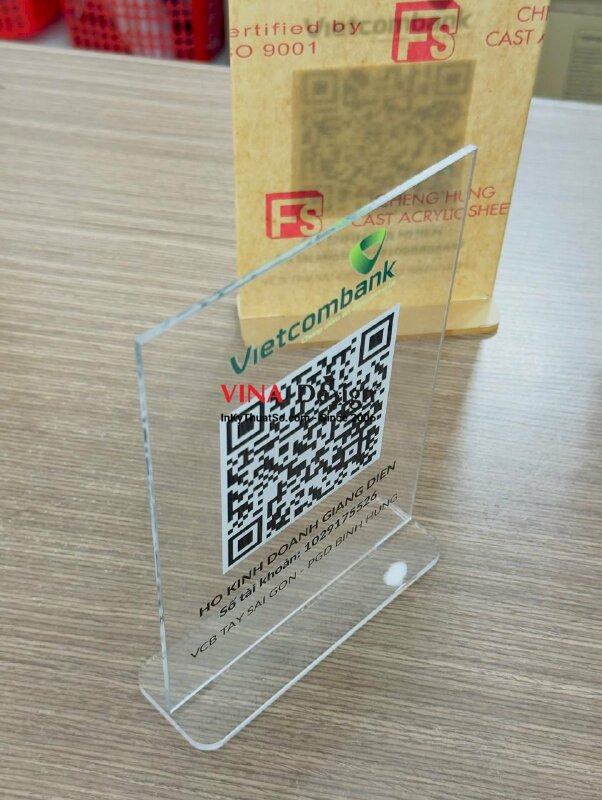 In mã QR để bàn nhận chuyển tiền cho hộ kinh doanh, in UV 1 mặt Mica trong - INKTS3730