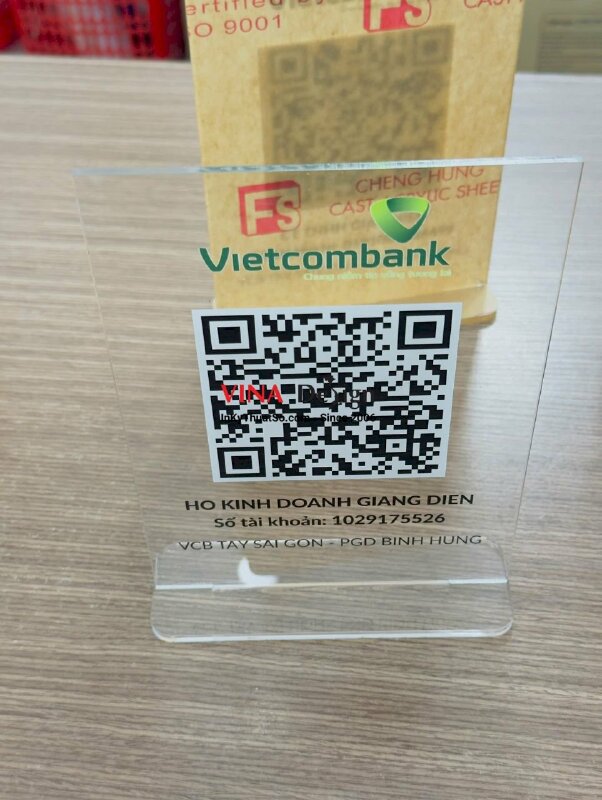 In mã QR để bàn nhận chuyển tiền cho hộ kinh doanh, in UV 1 mặt Mica trong - INKTS3730