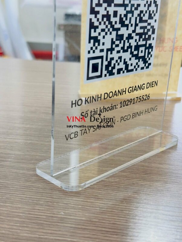 In mã QR để bàn nhận chuyển tiền cho hộ kinh doanh, in UV 1 mặt Mica trong - INKTS3730