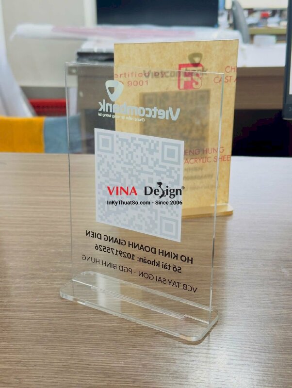 In mã QR để bàn nhận chuyển tiền cho hộ kinh doanh, in UV 1 mặt Mica trong - INKTS3730