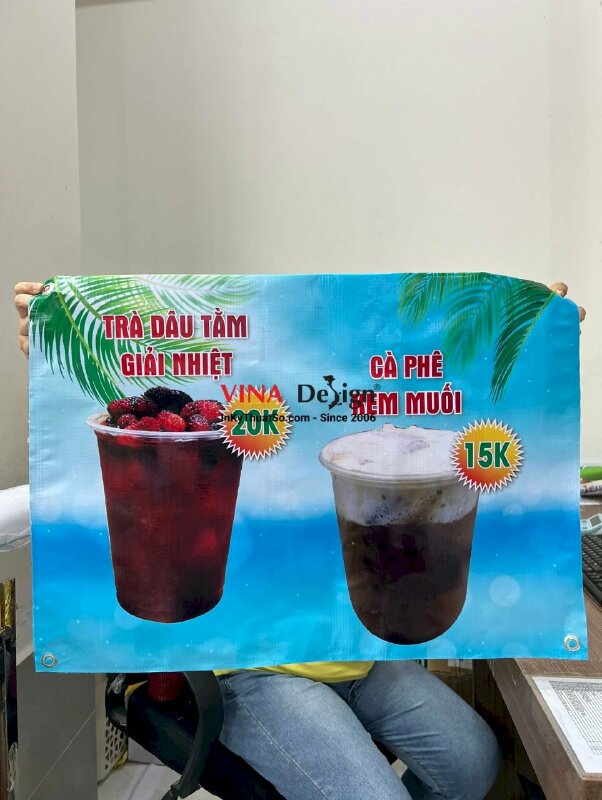 In menu ngoài trời quán nước, Hiflex 3.2dzem, dán 2 mặt, đóng khoen 4 góc - INKTS305