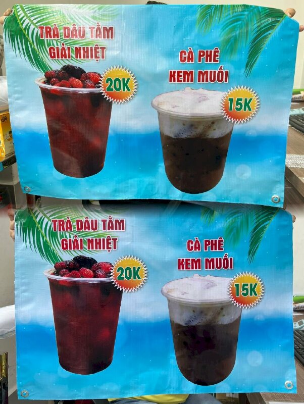 In menu ngoài trời quán nước, Hiflex 3.2dzem, dán 2 mặt, đóng khoen 4 góc - INKTS305