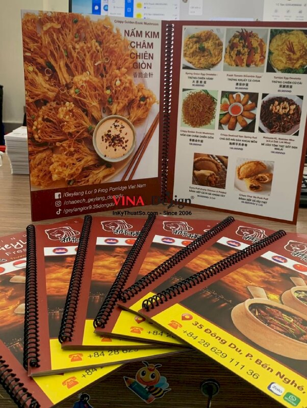In menu nhà hàng, nhựa mỏng đóng gáy lò xo, in laser, cán mờ - INKTS311