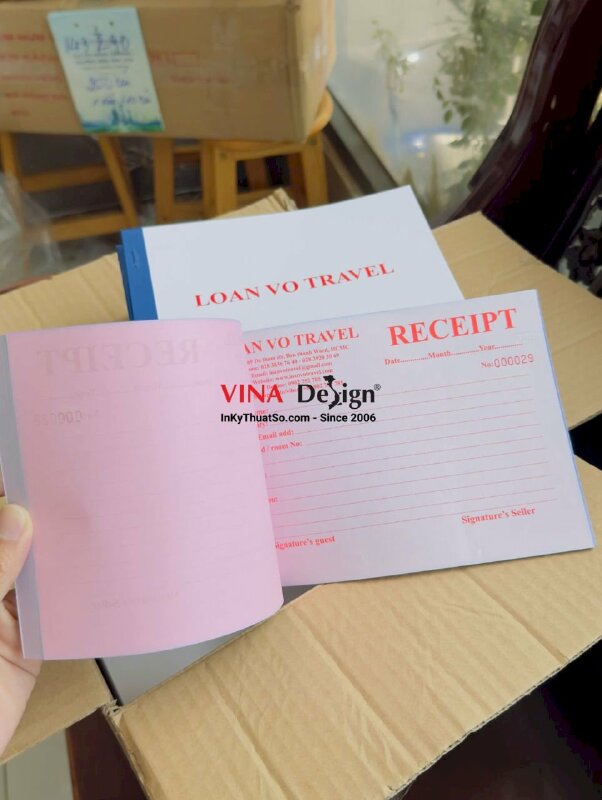 In quyển biên lai Receipt tiếng Anh cho công ty du lịch, lữ hành Travel - INKTS3724